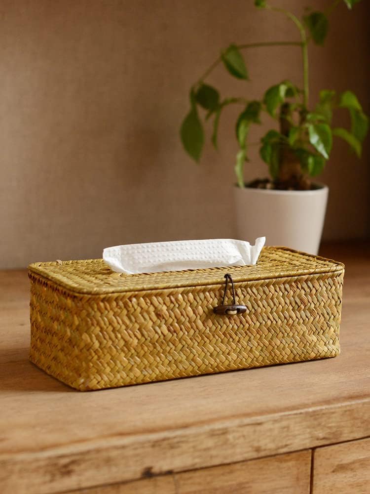 Seagrass Tissue Box Cover Rectangular Woven Napkin Holder Decorative / Natural / 10 x 5.5 x 4.2
