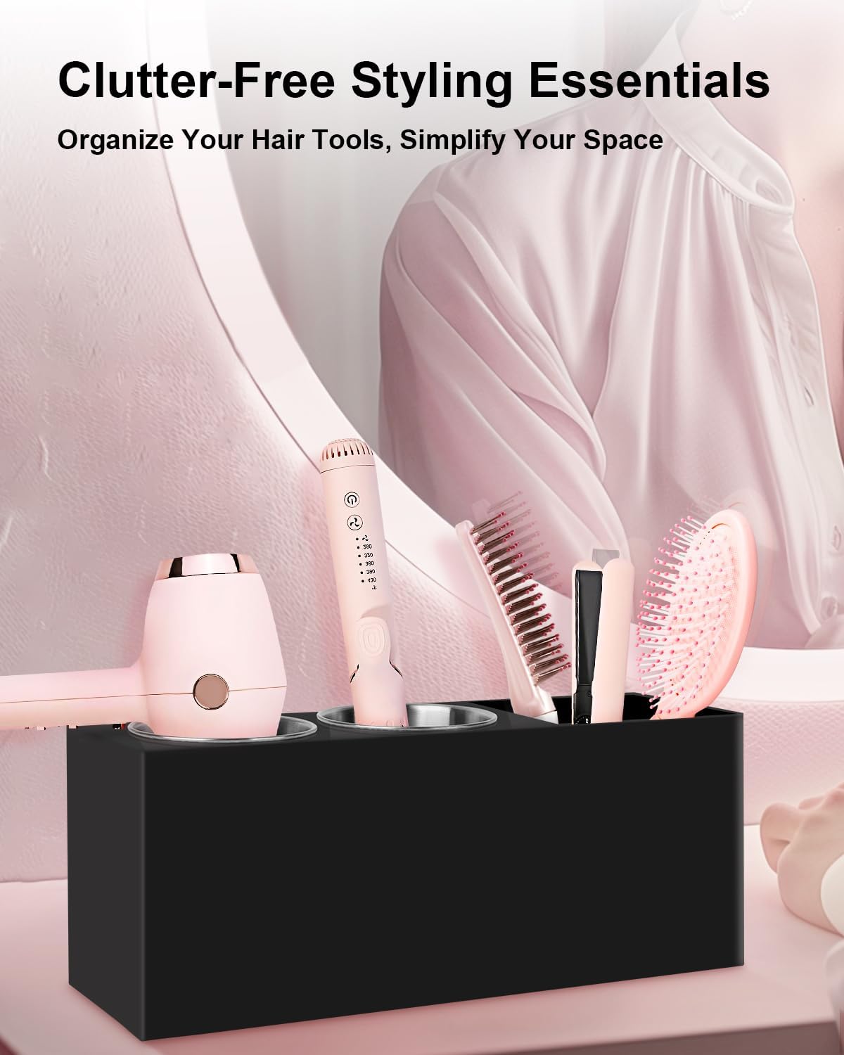Hair Tool Organizer, Hair Dryer Holder with Heatproof Steel Cups, Acrylic Vanity Organizer for Curling Iron, Flat Iron