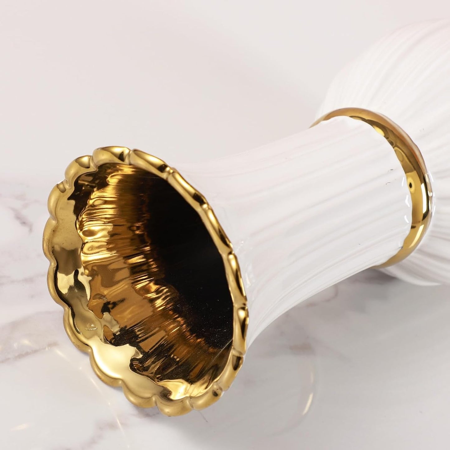 Gold Ceramic Vase / Small / White / 7 Inch