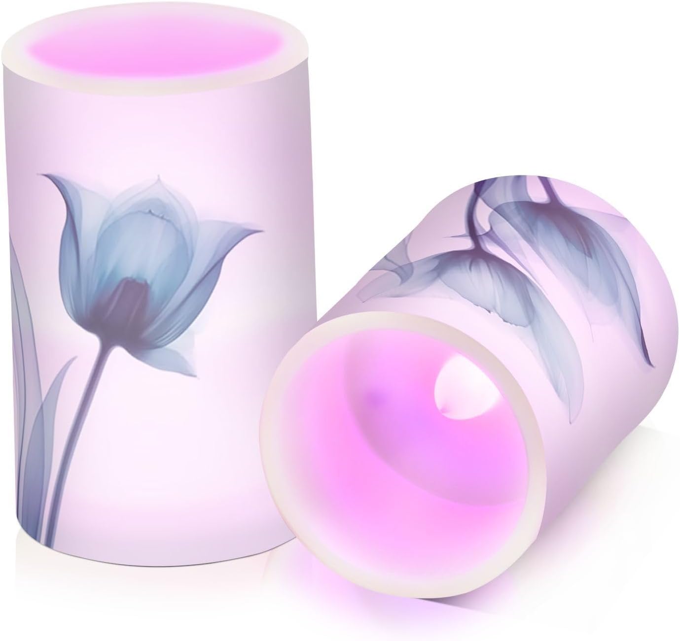 Flickering Flameless Candles, Blue Tulip Flower LED Candles with Remote Timer, Set of 2 Battery Operated Candle for