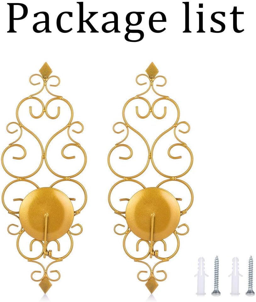 Iron Wall Candle Sconce Holder Hanging Wall Mounted Pillar Candle Sconces Holder / Gold / Set of 2