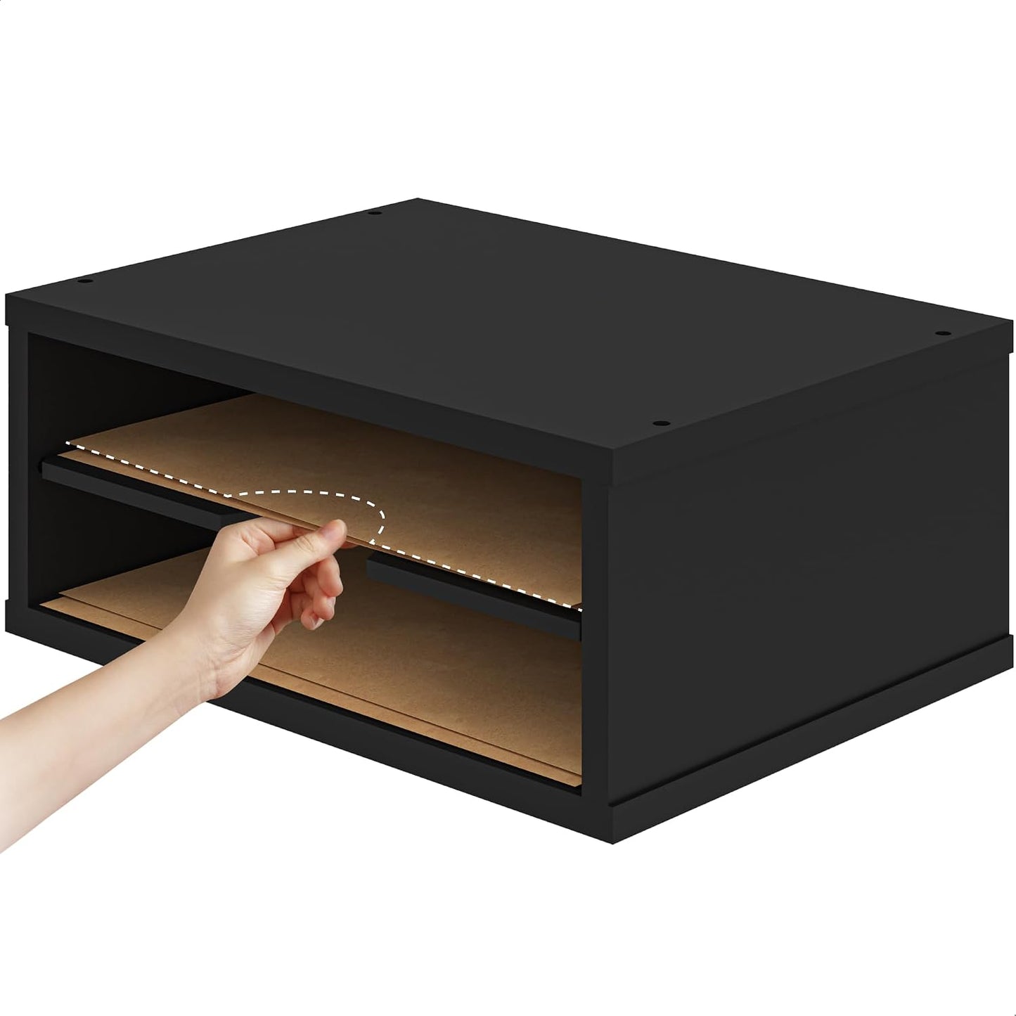 Ballucci File Organizer, 2-Tier Document Paper Sorter, Stackable Wood Desk Organizer Mail Holder, Monitor Stand with