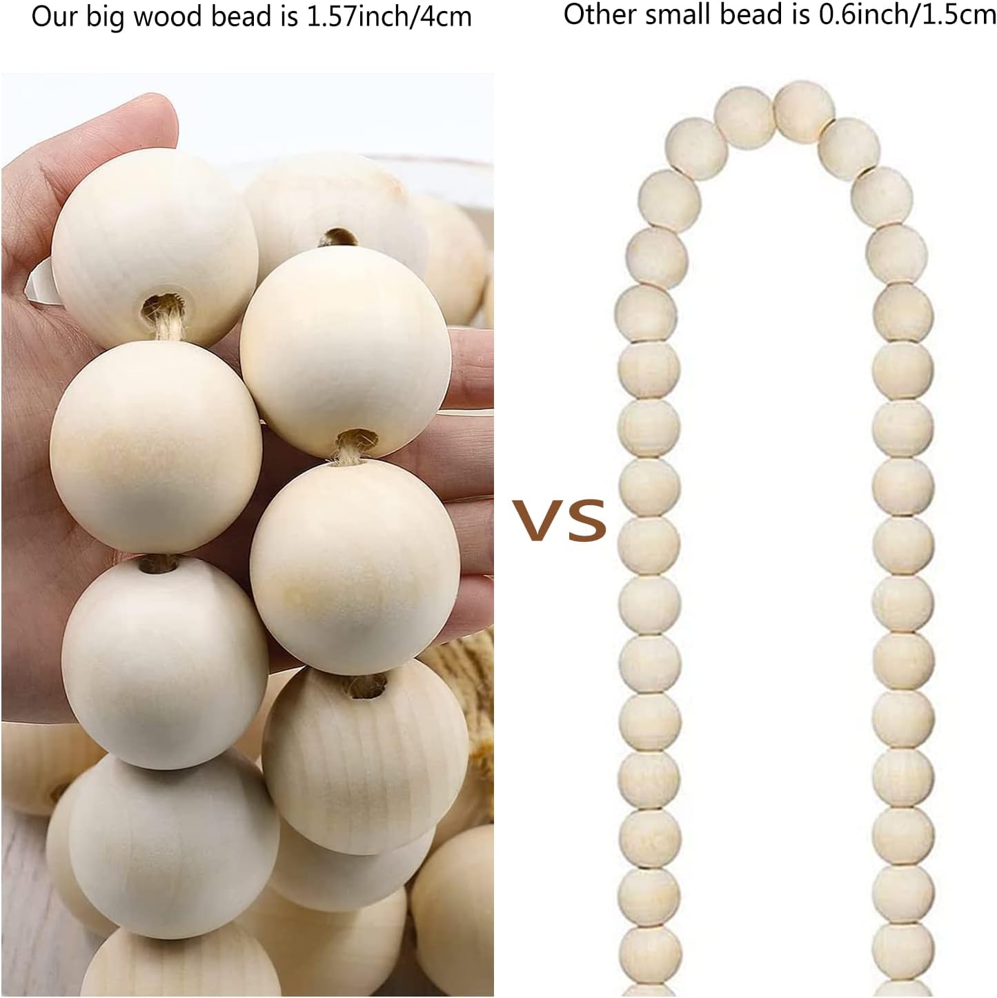 Farmhouse Decor Large Wood Bead Garland long / Natural / 50 Inch