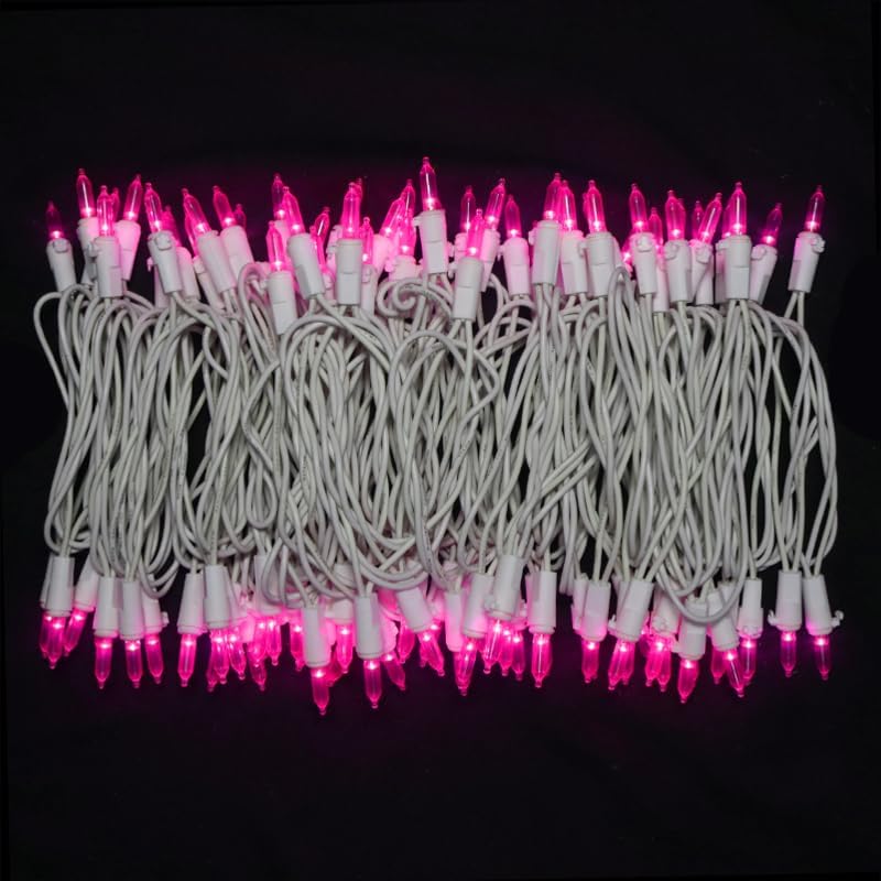 Pink Christmas LED Lights - 2 Pack 100 Count Pink Christmas String Lights for Tree, Bedroom, Wedding, Indoor/Outdoor Valentines Day Decorations, 2 Sets 33 Feet White Wire, UL Certified, Connectable