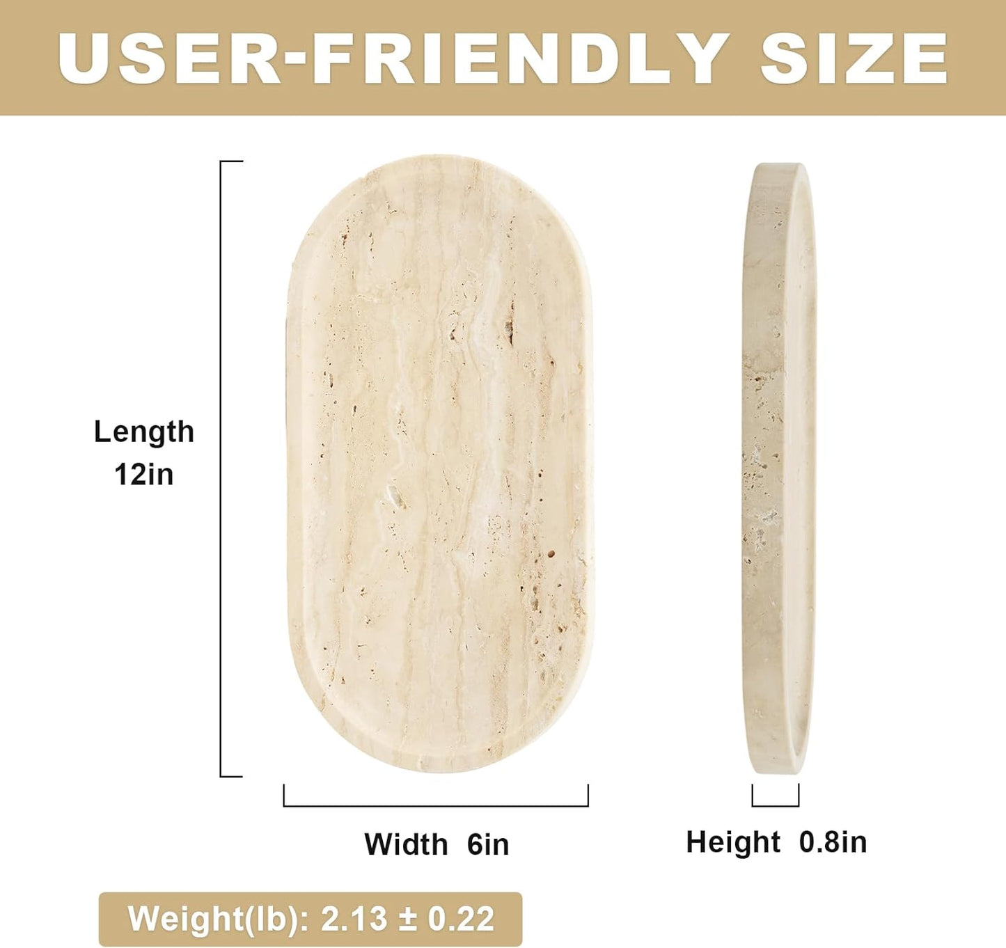 Italian Travertine Tray / Light Beige Travertine / 12 x 6 x 0.8