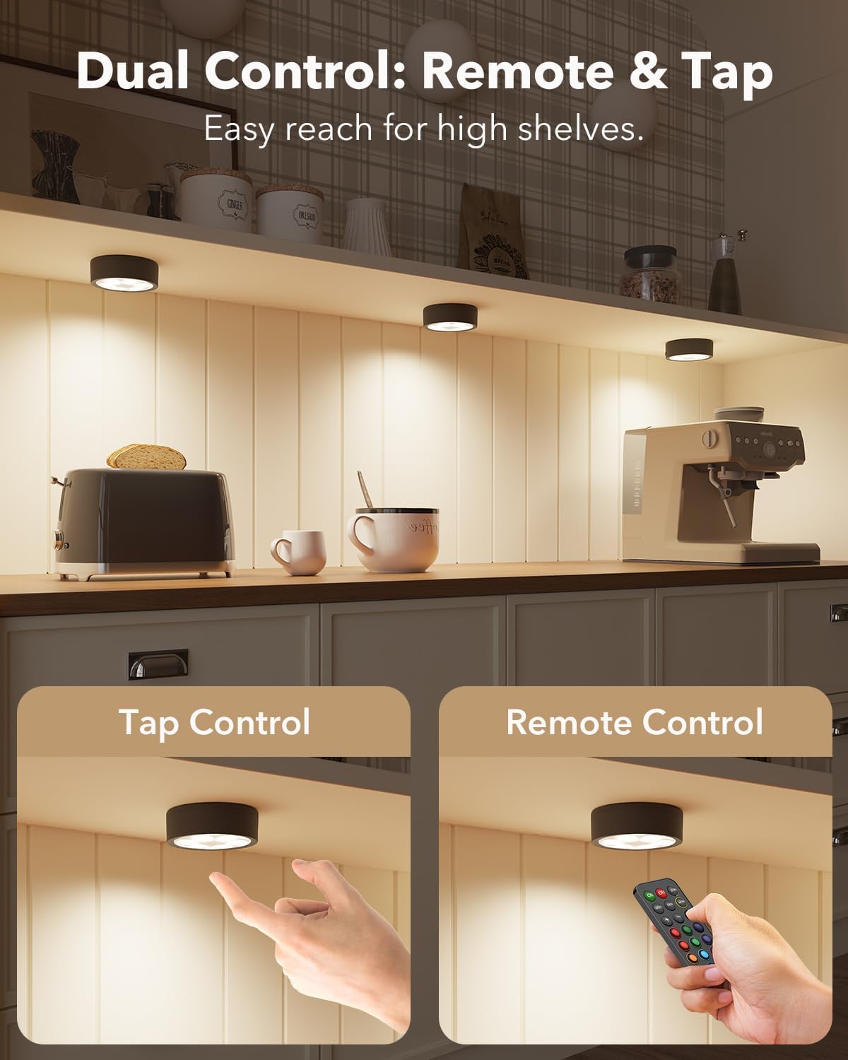 2400mAh Rechargeable Puck Lights with Remote, Stick On Cabinet Light