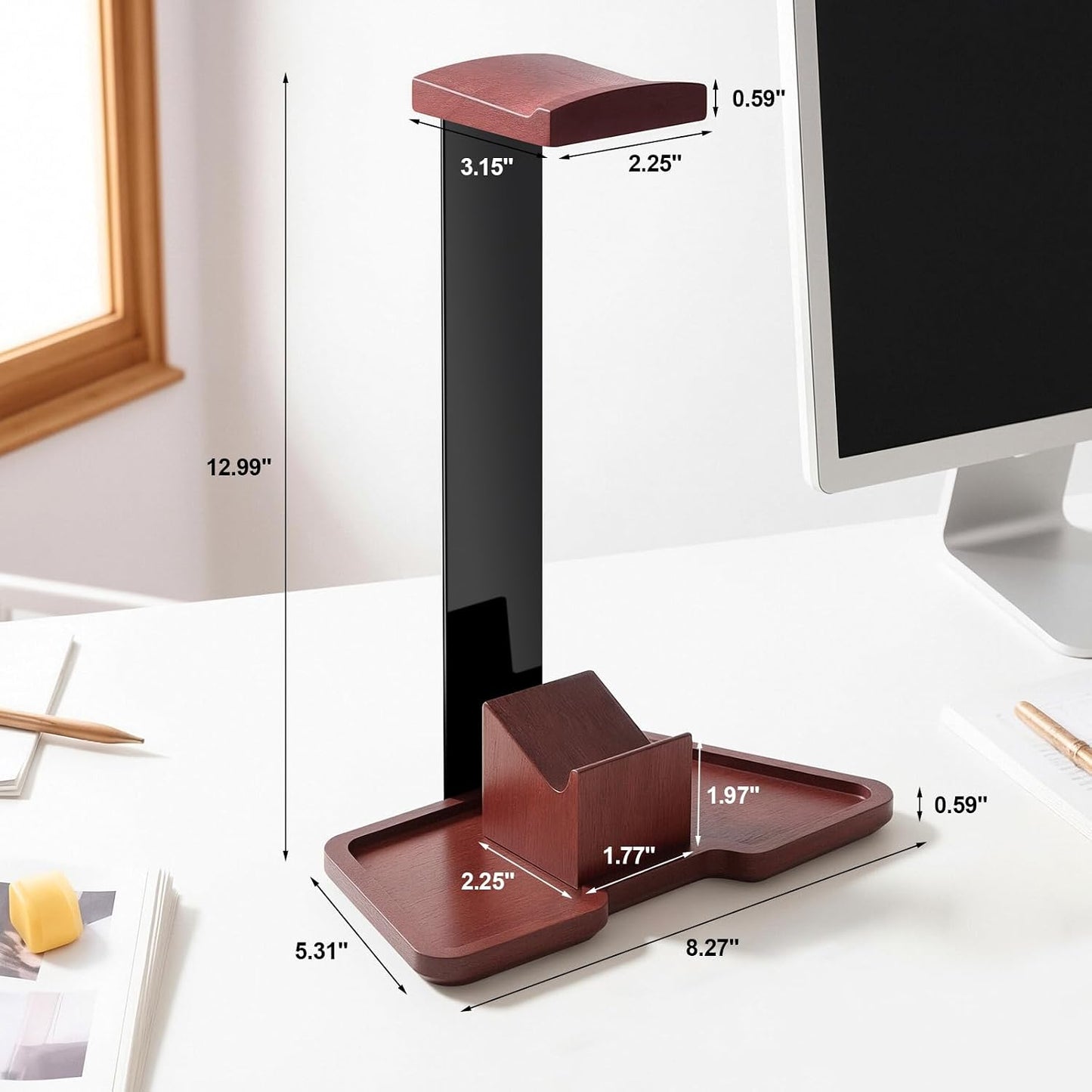Headphone Holder Stand for Desk, Wood and Metal Headset Hanger Mount Hook Gaming Holder Desktop Earphone Artful