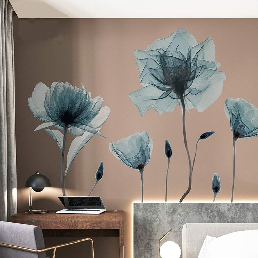Flower Wall Decals Peel and Stick Removable Decal Stick DIY Wall Stickers Murals Home / Blue