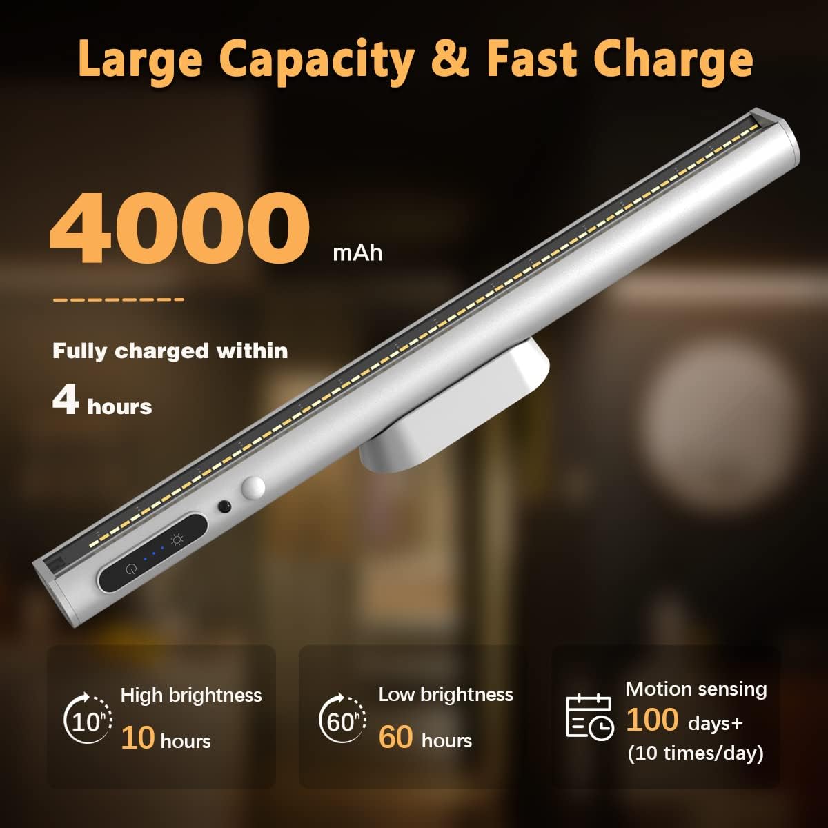 Battery Powered Operated Wall Strip Light with Motion Sensor | LED Light Bar, Rechargeable Magnetic Under Cabinet