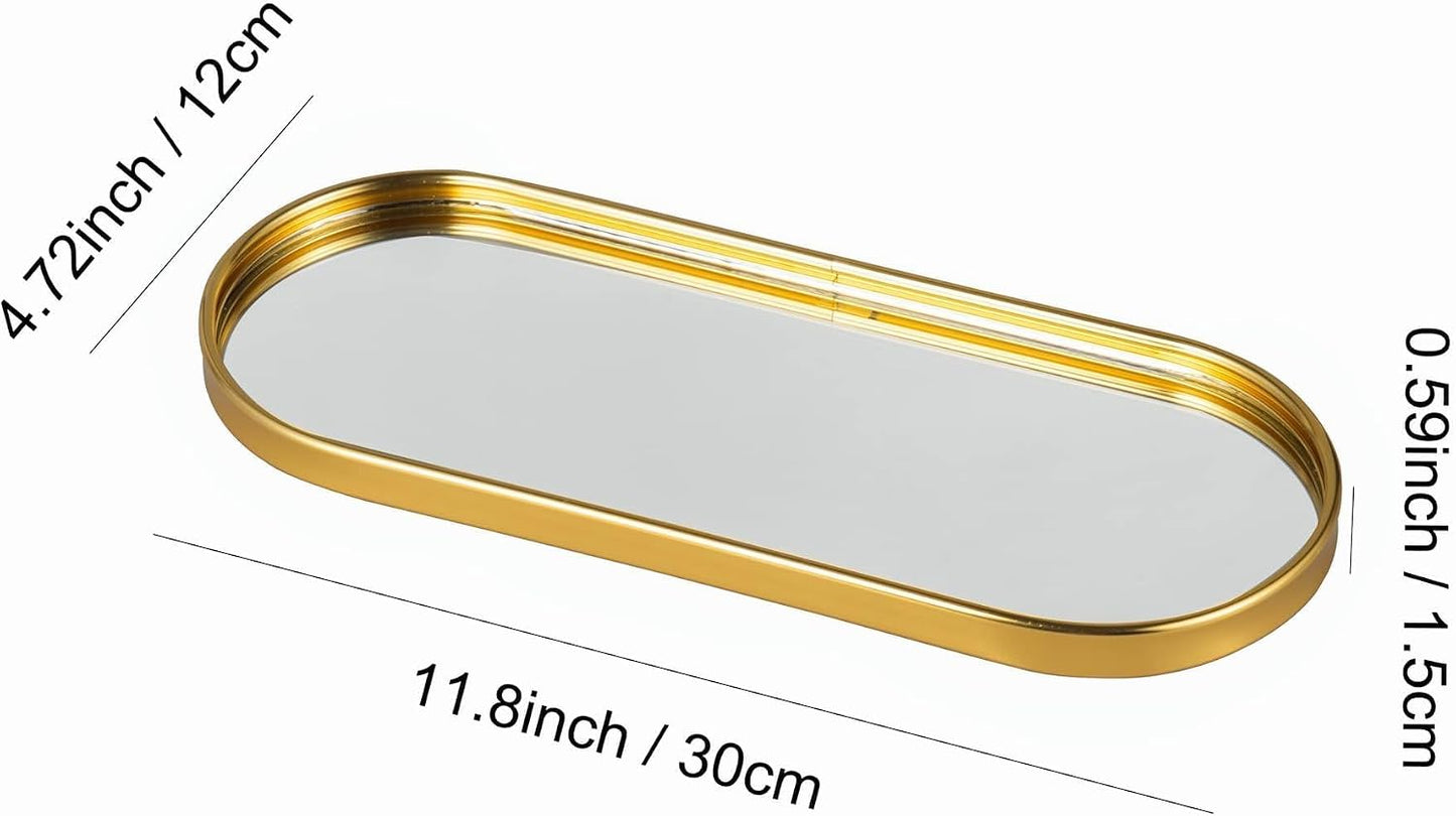 Mirrored Jewelry Trinket Tray Vanit Little Ring Earings Organizer Ornate Cosmetic Perfume / Gold