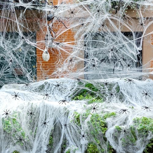 1100 Sqft Halloween Spider Webs Decoration with 60 Fake Spiders 12 Bats