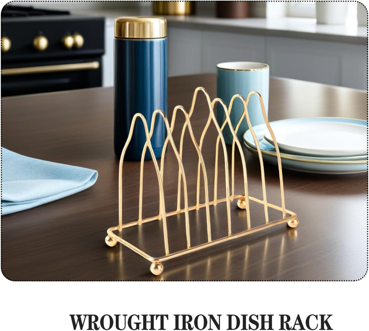 Iron Metal Plate Organizer Elegant Metal Dish Rack / Gold