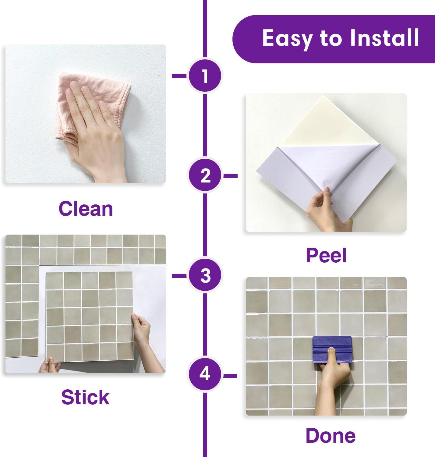 3D Adhesive Glossy Square Panels Stick / ST-SM-E / Brown / 12 x 12 / Set of 10