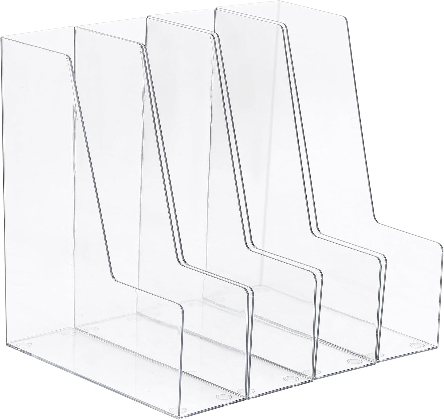 LALOBLUE Vertical Magazine File Holder, Clear, 4 Pack | Plastic, Holds Magazines, Binders, Notebooks, Envelopes, Desk