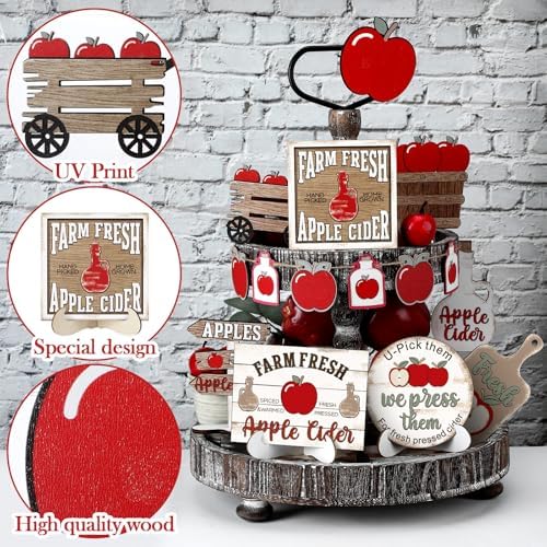 FairySandy 19 Pcs Apple Orchard Fall Tiered Tray Decor Set