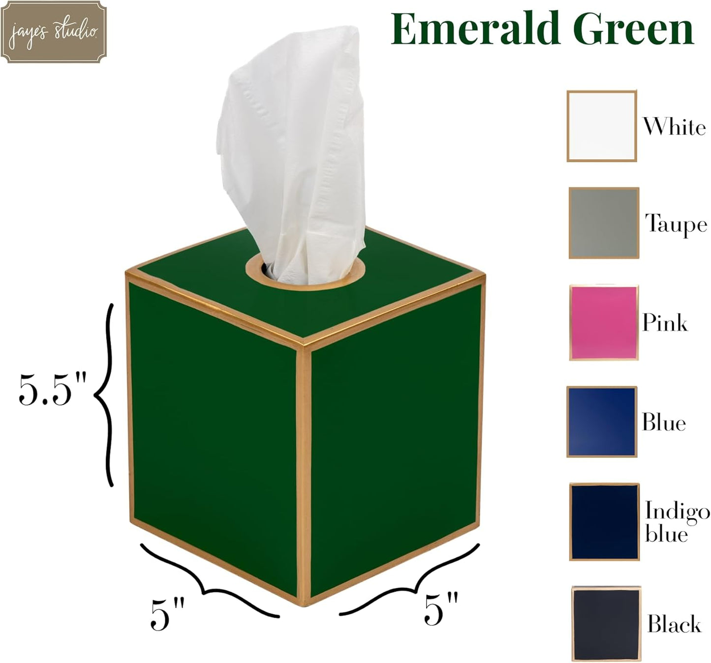 Jaye’s Studio Decorative Square Metal Tissue Box Cover Gold / Emerald Green