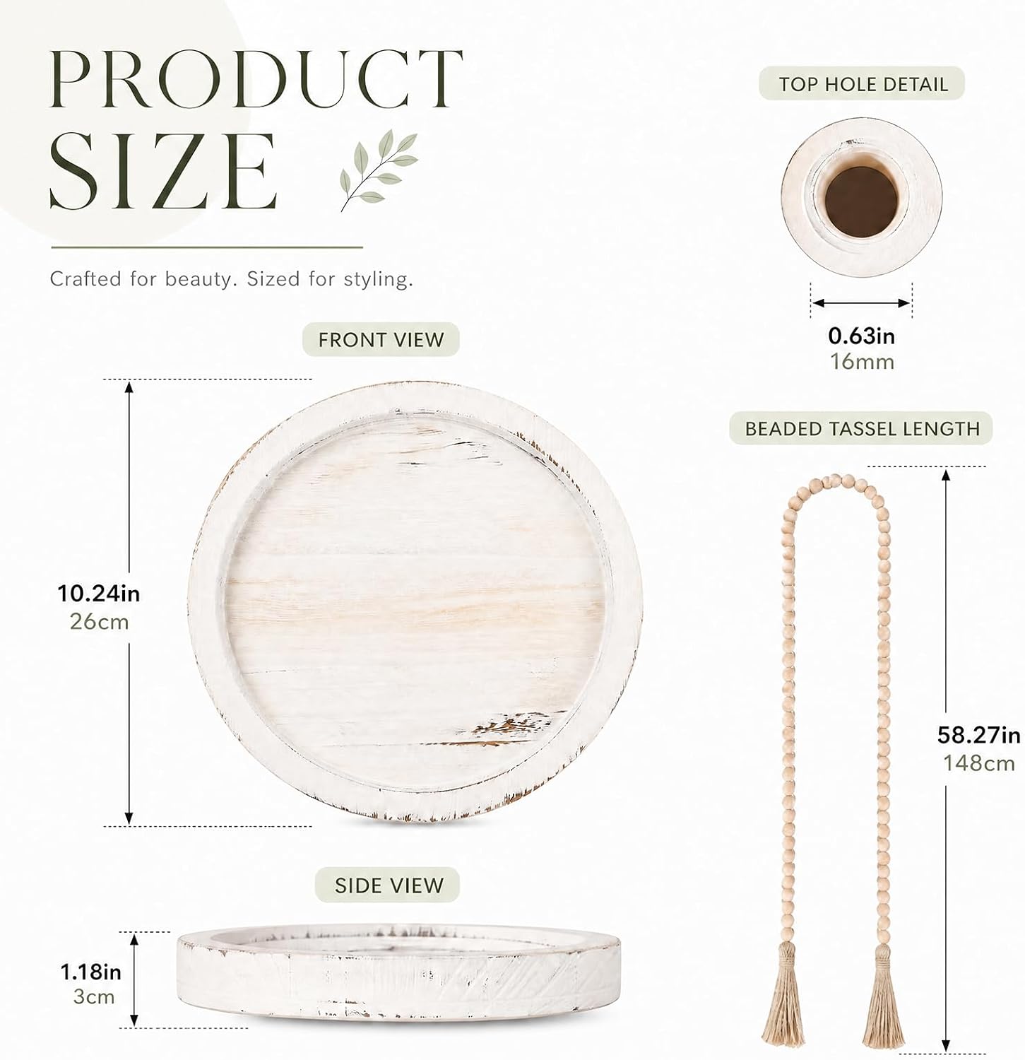 Wooden Serving Tray Wood Bead Garland / Cement Style White / Set of 5