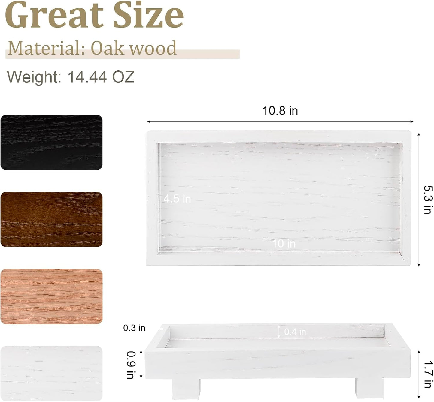 Decorative Tray Small Pedestal Stand Farmhouse Bathroom Decor Wooden / White / 10.8 x 5.3 x 1.7