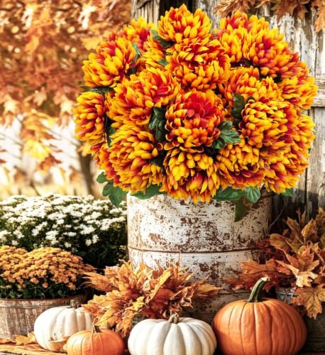Large Artificial Mums for Outdoors Fall Flowers Silk Chrysanthemum