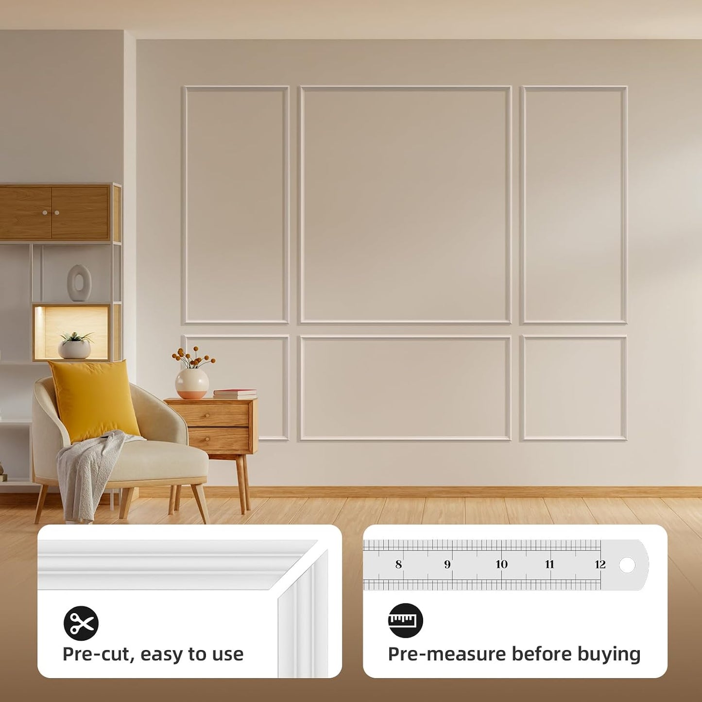 Molding Trim / Peel and Stick Wall Molding Kit Frames / White / Set of 6