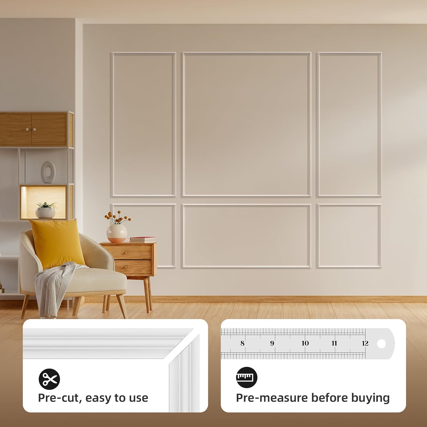 Molding Trim / Peel and Stick Wall Molding Kit Frames / White / Set of 6