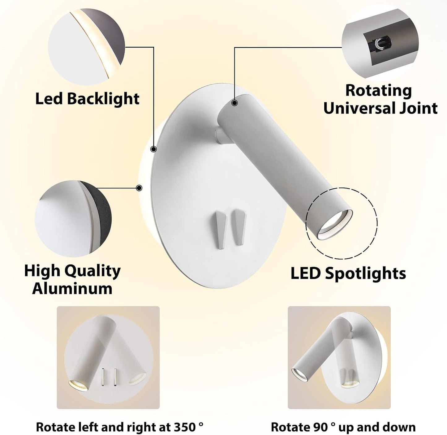 ZEROUNO Bedroom Wall Lamp with Switch Reading Light Hardwired Sconces Which Angle Adjustable for Bed-Side Interior