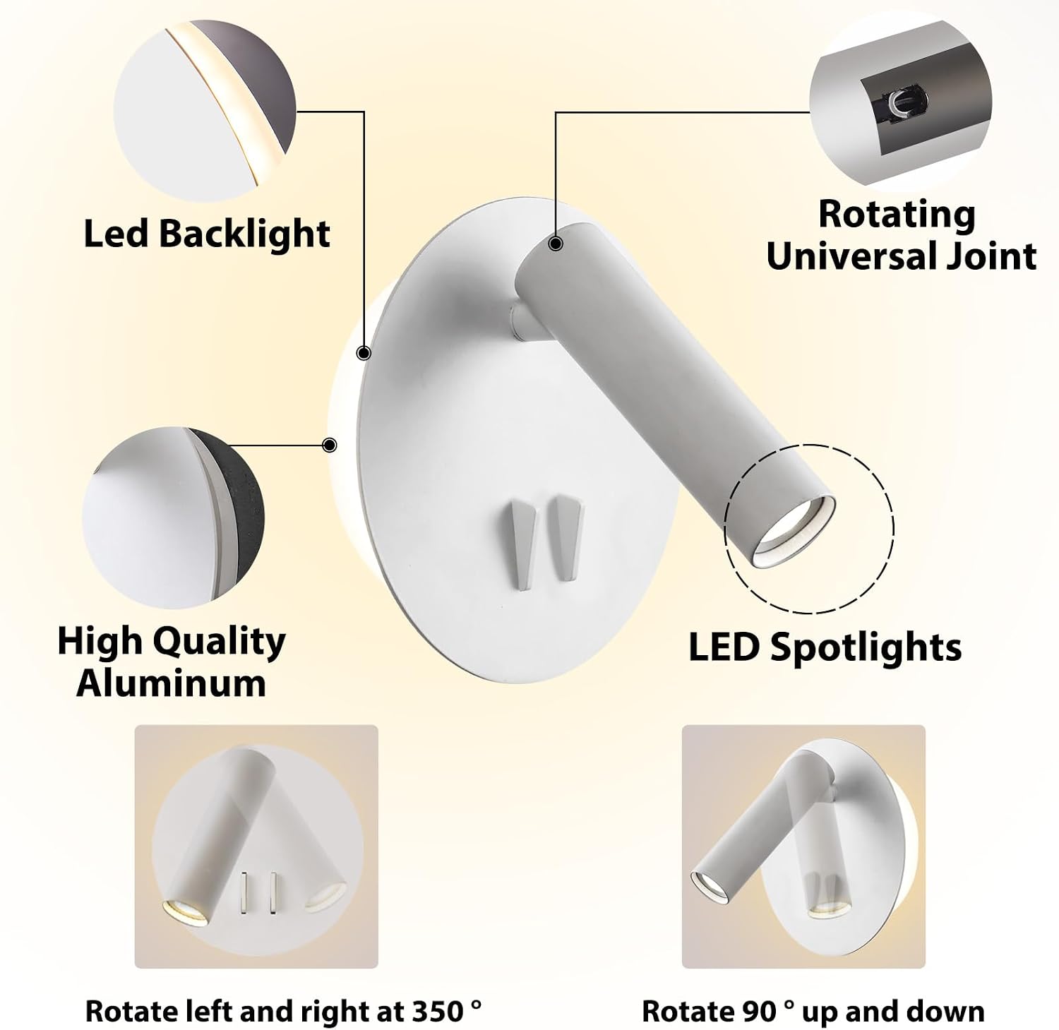 ZEROUNO Bedroom Wall Lamp with Switch Reading Light Hardwired Sconces Which Angle Adjustable for Bed-Side Interior