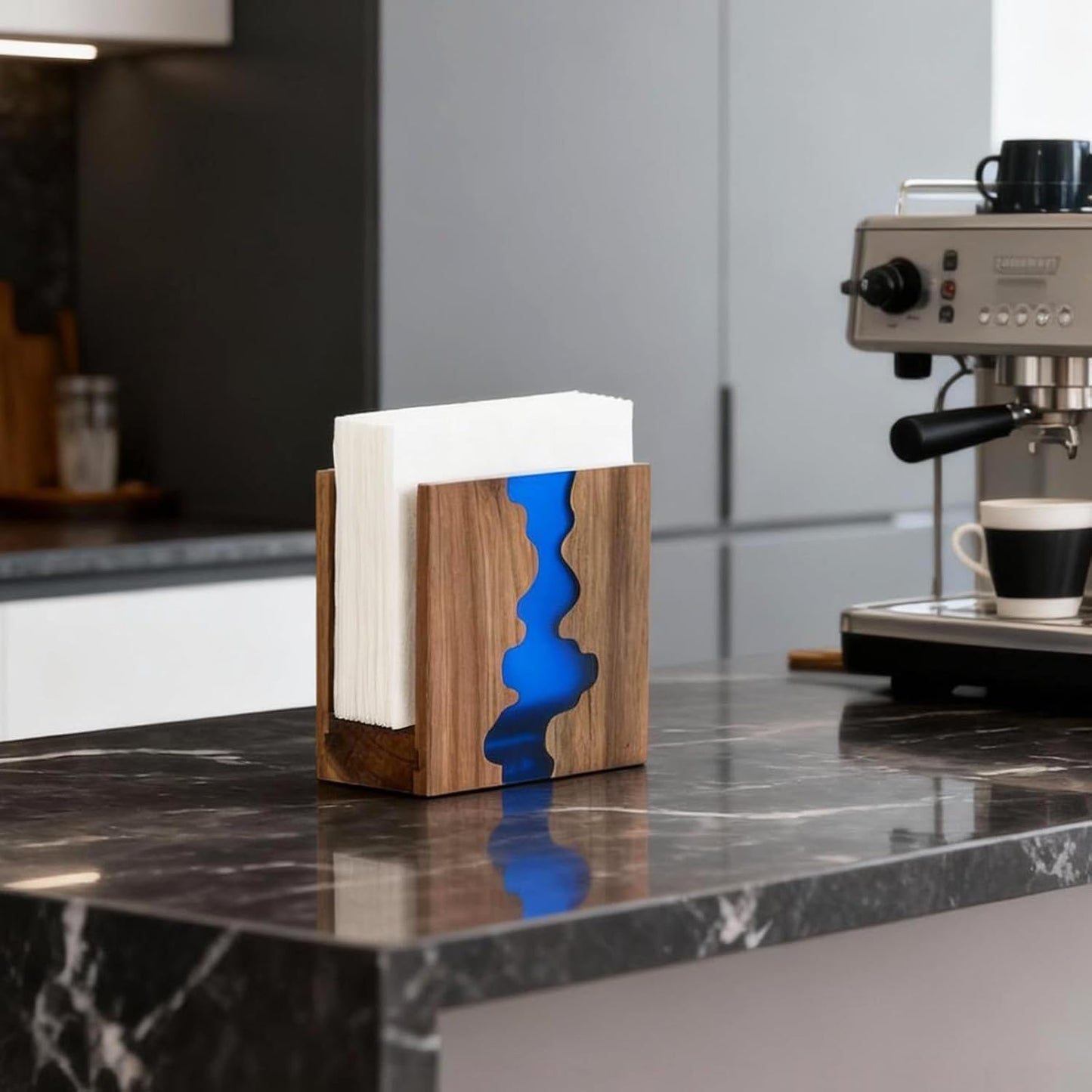 Acacia wood & Epoxy resin Napkin holder / Blue