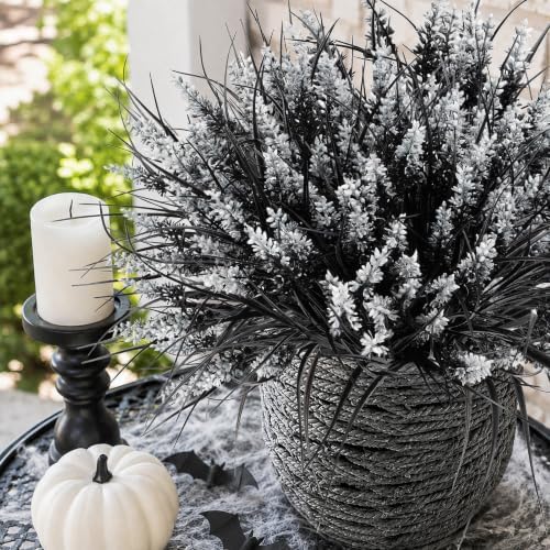 Black Artificial Flowers Outdoor Fake Plants Grass Halloween Decorations