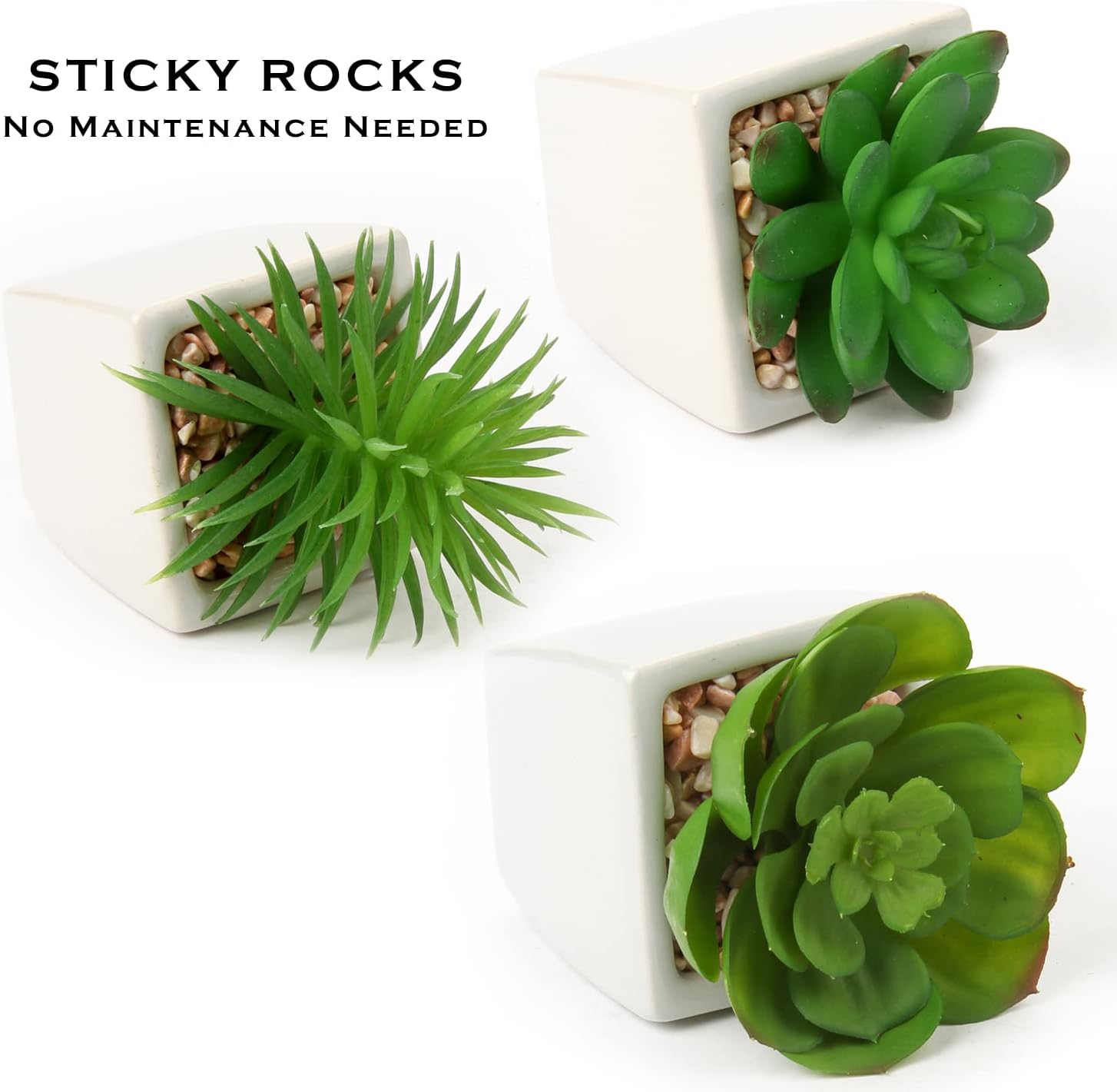 Succulents Plants Artificial Small Fake Succulents in Pots Faux Plastic / White Ceramic 1 / Set of 3