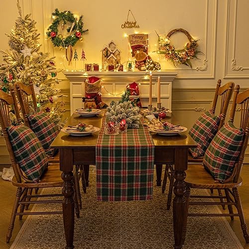 Softalker Christmas Checkered Tartan Table Runner, Green, 13 x 120 Inch