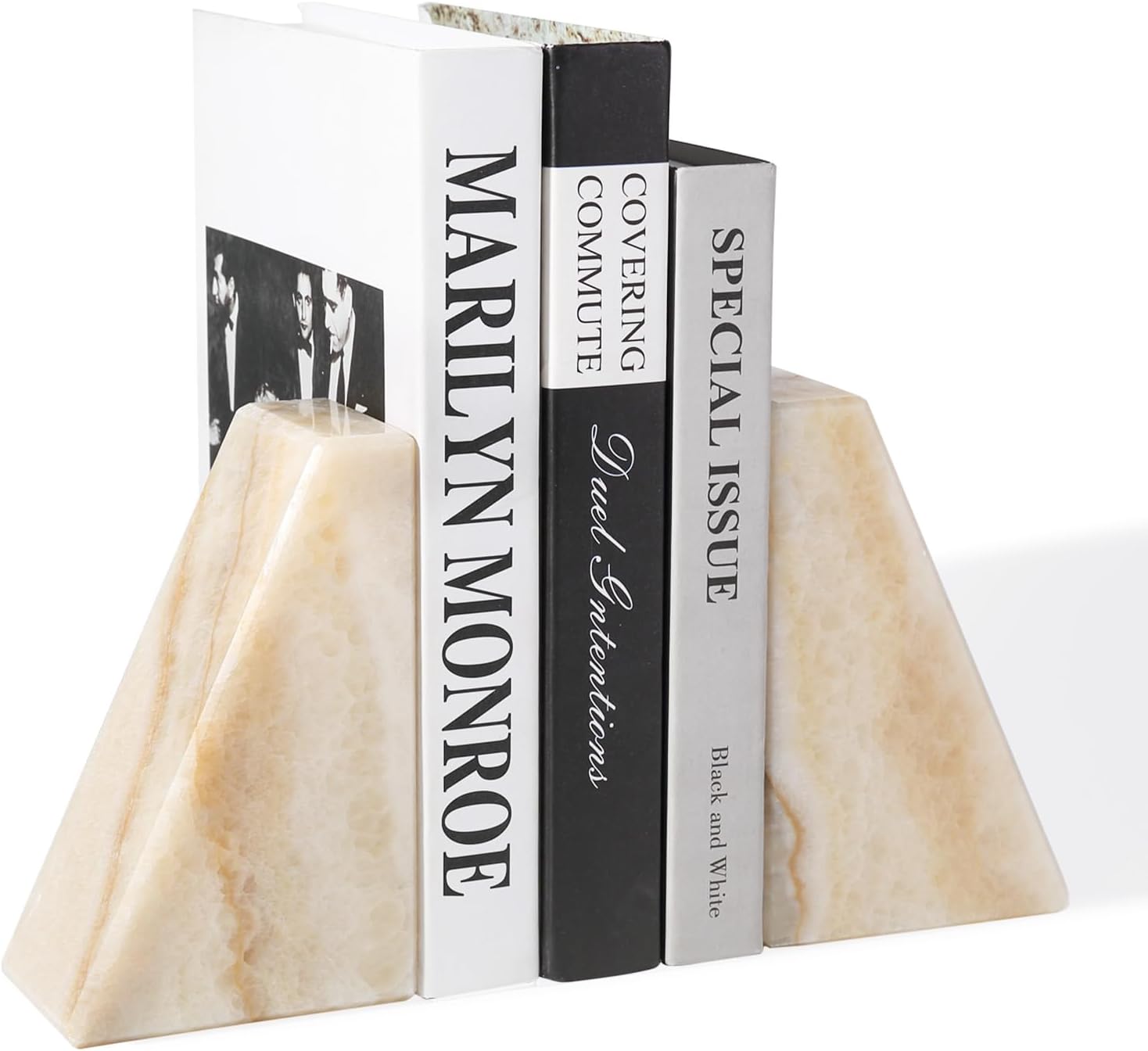 Marble Bookends / Large Bookends for Heavy Books / Trapezoid-navona