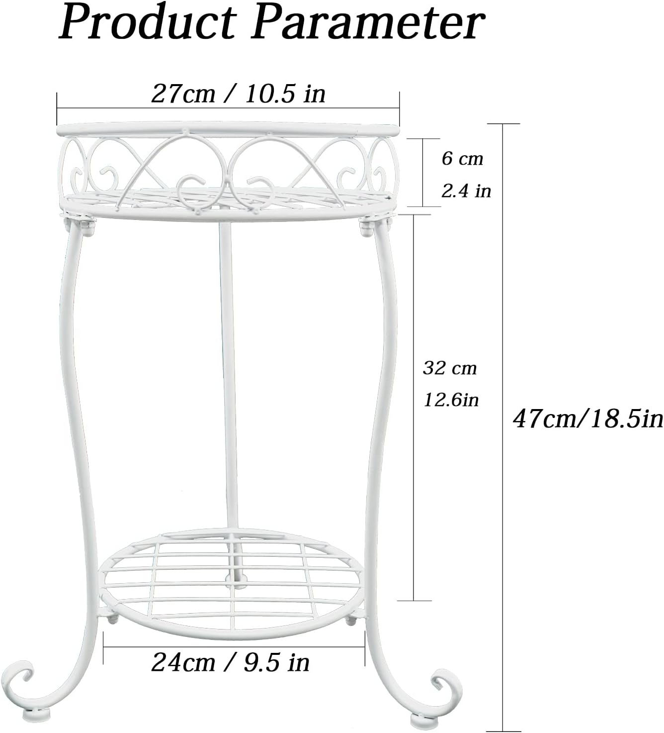 NAKUPE White Metal Plant Stand Indoor Outdoor, 18.5inch Tall 2 Tier Shelf | Heavy Duty Potted Rack, Flower Pot Holder