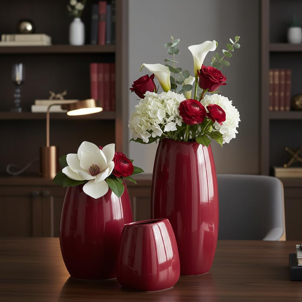 Ceramic Vase Flower Vase / Red / Set of 3