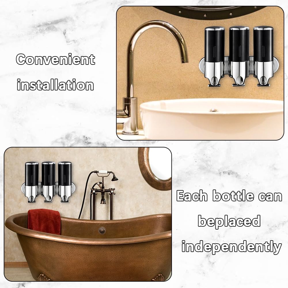3 in 1 Chamber Wall Mounted Bathroom Shower Pump Dispenser and Organizer-Holds Shampoo, Soap, Conditioner, Shower Gel