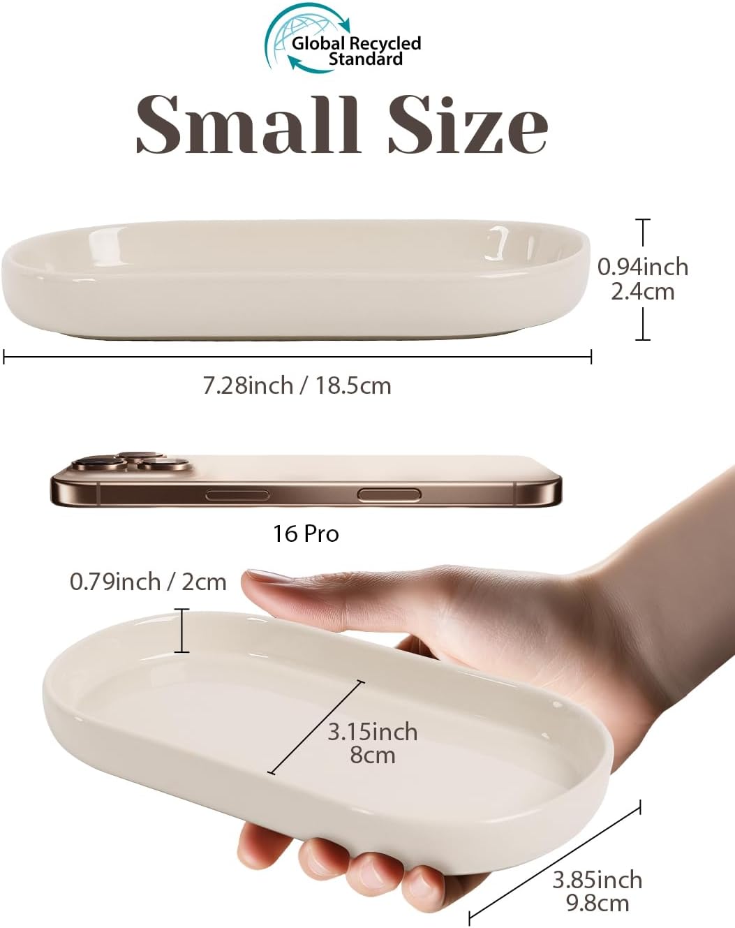 7" Ceramic Bathroom Vanity Tray / Beige