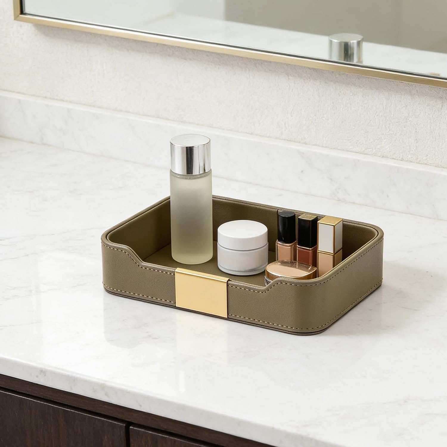 Leather Valet Tray Desktop Storage Organizer / 8.5 x 5.8 x 1.9 / Olive Green