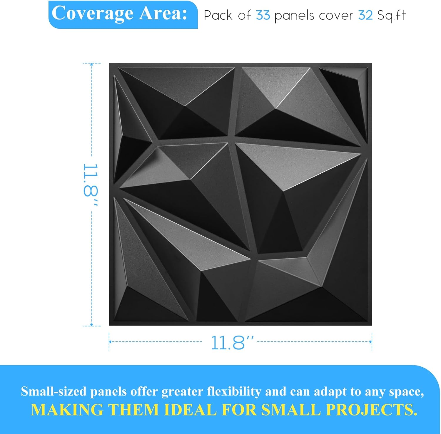 LEVOWAY 33 Pack Decorative 3D Wall Panels for Interior Wall Decor | 12''x12'' Black Diamond Design Accent Wall Panles