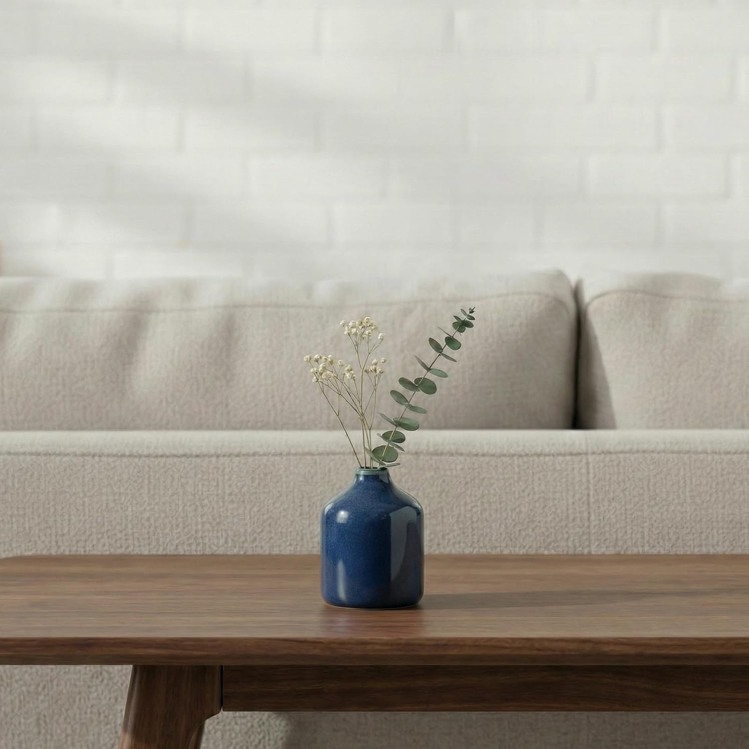 Blue Ceramic Vase for Pampas Grass / Dark Blue / 4 Inch