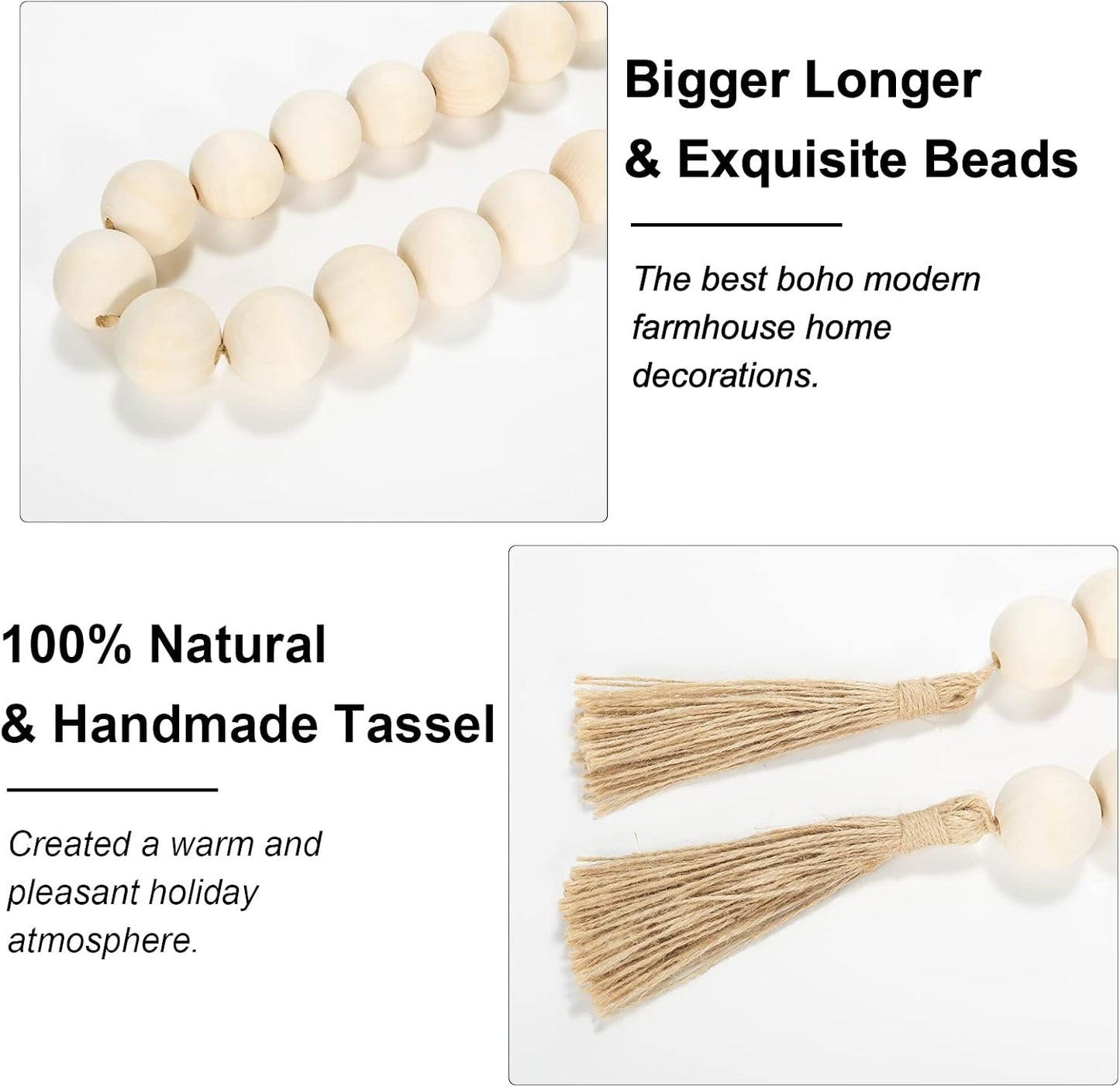 57" Long Large Wood Bead Garland / 01 Beige / 57 Inches