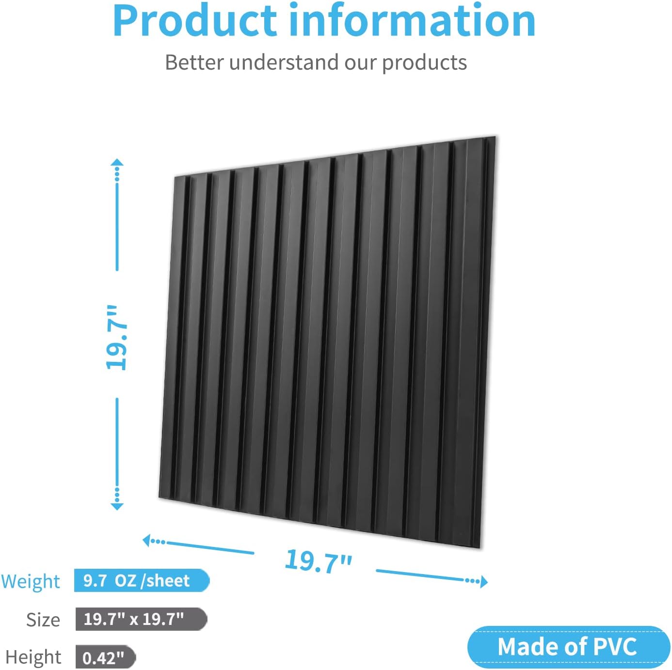 Slat Wall Panel / 19.7 x 19.7 / Square - Black / Set of 12