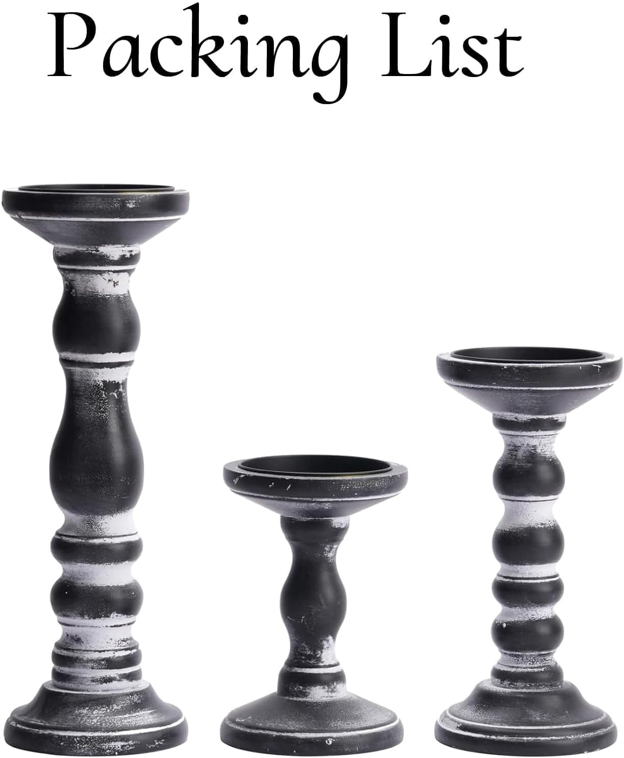 Wood Pillar Candle Holder: Rustic Distressed Black Candle Stand | Solid Pine Wooden Decor, for 3.15" Pillar, Farmhouse