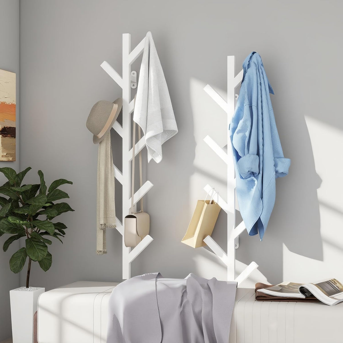 Vlush 2Pack Wall Mounted Coat Rack - 9 Hooks, Modern Metal Design, for Hats, Coats and Bags - Suitable for Entryways