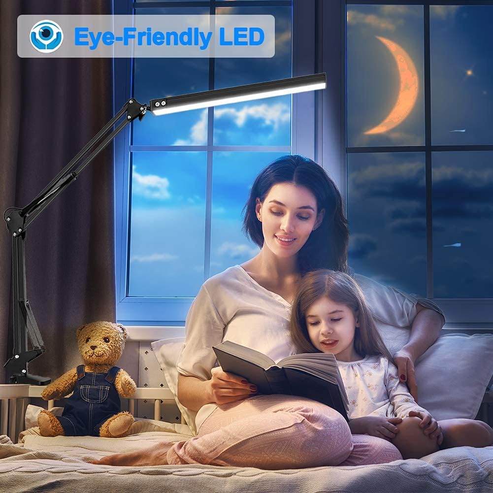 LED Desk Lamp for Home,Office,Reading,Adjustable Eye-Caring Desk Light with Clamp,Swing Arm Lamp Includes 3 Color