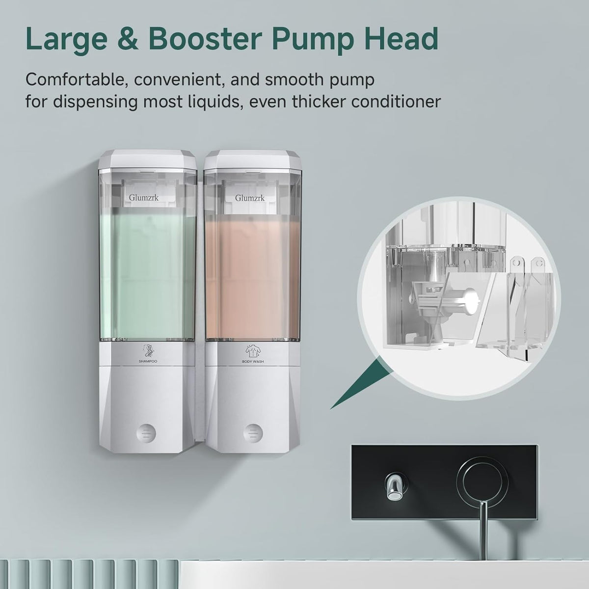 Shampoo and Conditioner Dispenser 2 Chamber No Drill Shower Soap Dispenser Wall Mounted Shampoo Conditioner Body Wash