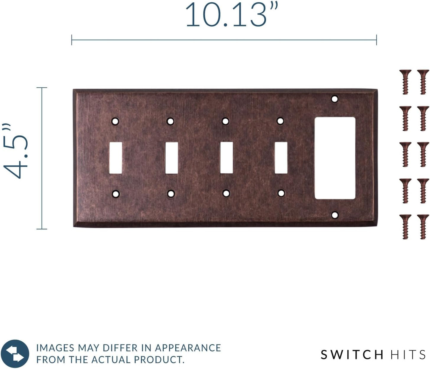 Mottled Antique Copper Outlet Wall Plate | 4 Toggle - 1 GFI Rocker | 10.1" x 4.6" | Hand-Polished Brass Construction