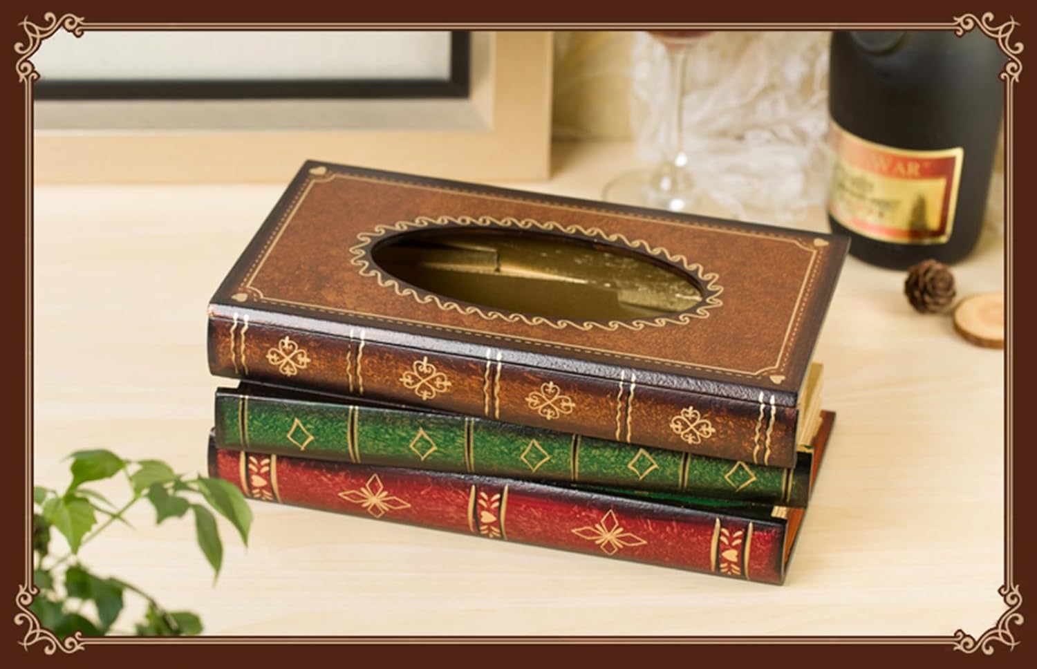 Elegant Wooden Antique Book Tissue Holder Dispenser/Novelty Napkin Holder / 10.75 x 6.5 x 4