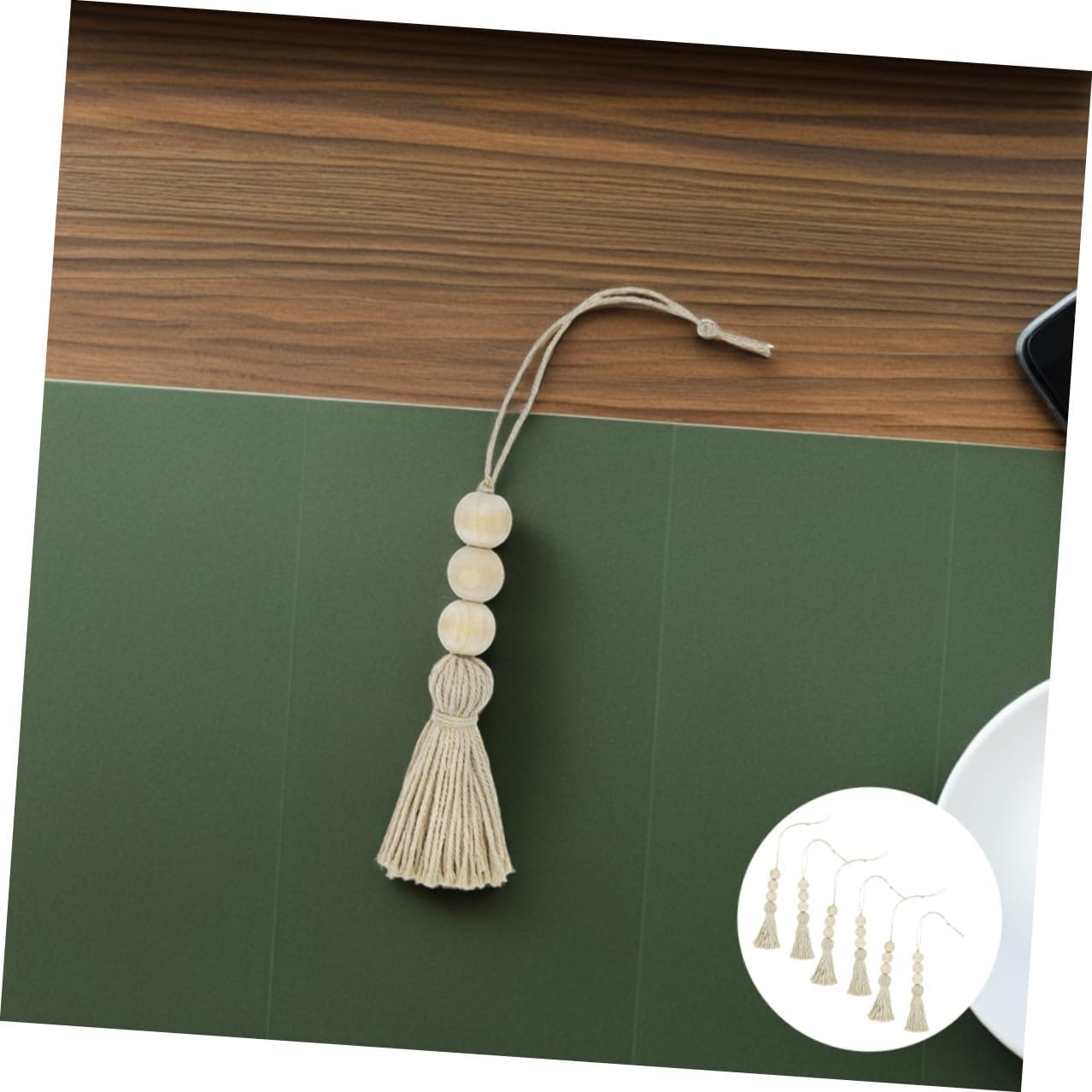 Cotton Thread Wood Bead Decoration Tassels Hanging Ornaments for Door Handle / 14.17 Inch / Set of 6