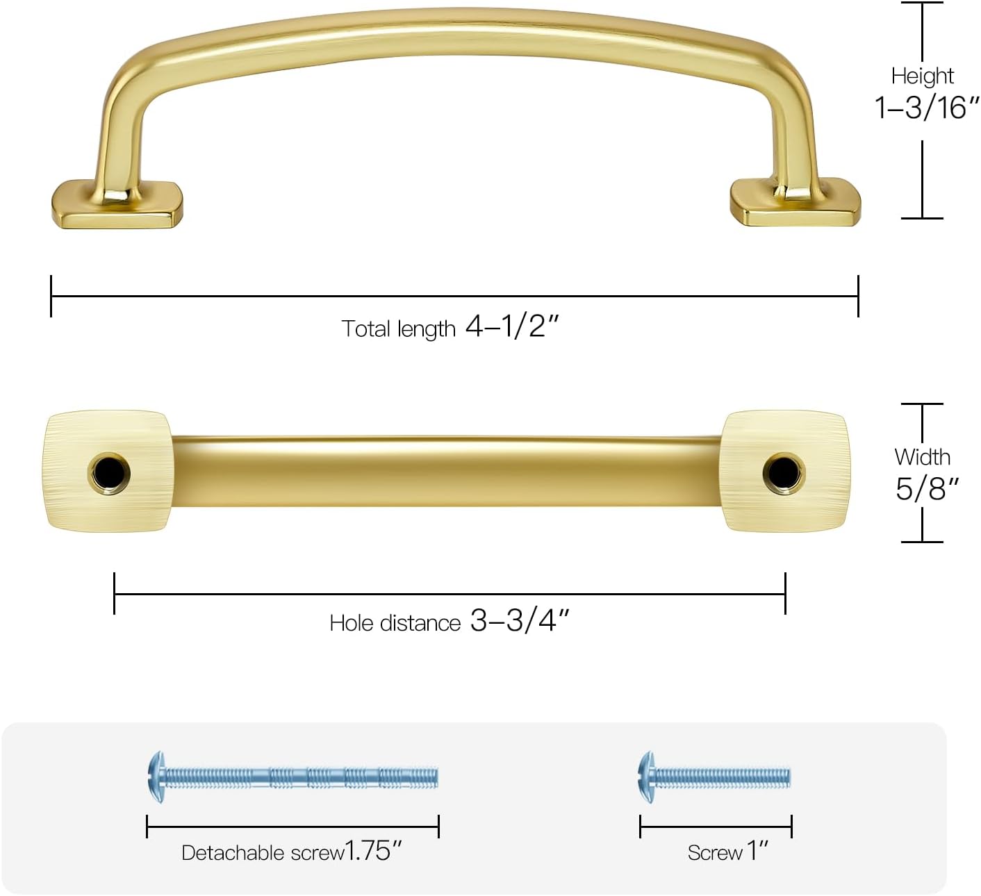 Arch Cabinet Pulls Solid 3-3/ Kitchen / Brushed Brass / 3-3/4 Inch Hole Center / 4 Inch / Set of 10