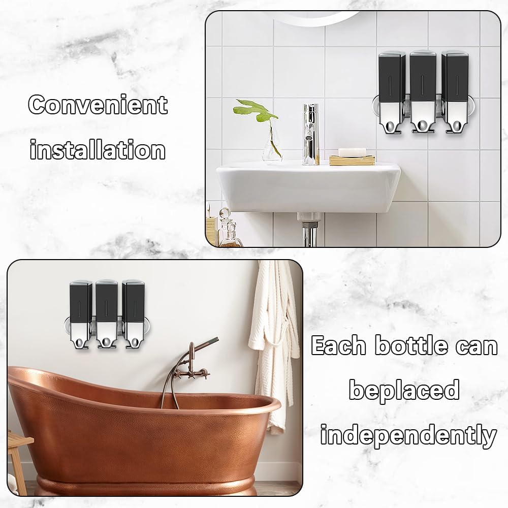 3 x 500ml per Cup Wall Mounted Manual Soap Dispenser for Home, Bath, Kitchen, Hotels, Restaurants. Shower and Lotion